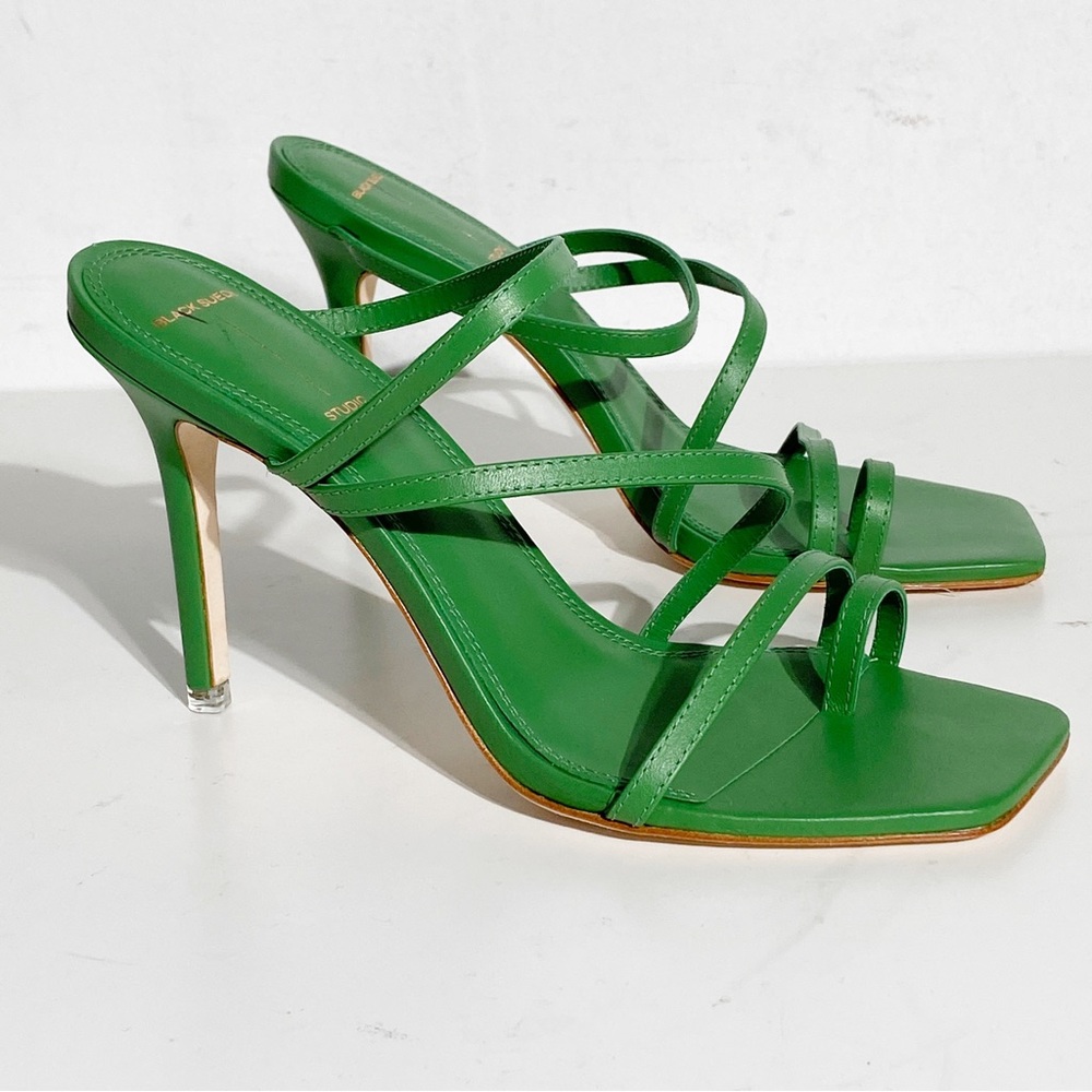 New Black Suede Studio Cindy Strappy Mule Sandal Green size 39